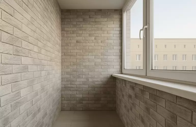 Отделка лоджии гибким кирпичом под камень